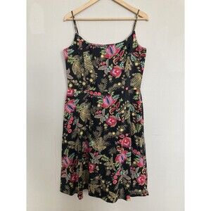 Vintage Jessica Howard Sleeveless Fit Flare Mini Dress 14 Black Floral 90's